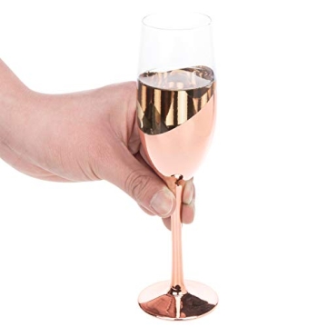 MyGift Rose Gold Pink Champagne Glasses Set of 4, Stemmed Champagne Flute, Sparkling Wine Stemware with Elegant Angled Design