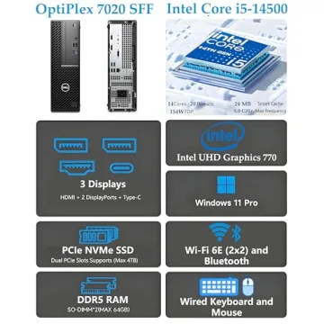 Dell OptiPlex Desktop Computer 7020 SFF, 7000 Small Dekstops PC, 16GB DDR5 RAM, 512GB PCIe SSD, 14th...