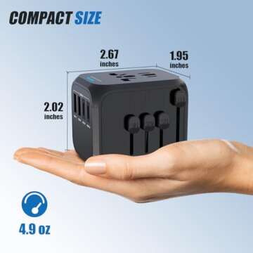 GLAMFIELDS Universal Travel Adapter Worldwide All in One International Wall Charger AC Plug Adaptor with 2 USB-C and 2 USB-A Ports for 200+ Countries 100V-250V (EU UK USA AU Plug) Black