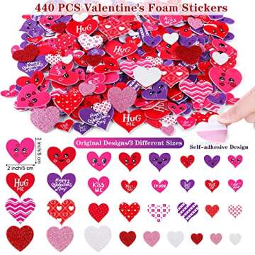 Fovths 460 Pieces Valentine's Day Foam Heart Craft Kits Heart Shaped Colorful Foam Stickers Self-Adhesive Heart Craft Stickers for Valentine's Day Decorations DIY Craft, Assorted Styles