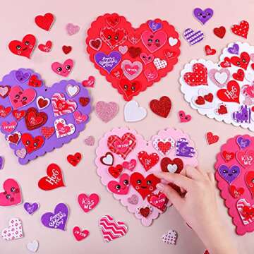 Fovths 460 Pieces Valentine's Day Foam Heart Craft Kits Heart Shaped Colorful Foam Stickers Self-Adhesive Heart Craft Stickers for Valentine's Day Decorations DIY Craft, Assorted Styles