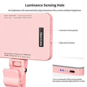 Newmowa Pink Selfie Light Smart Sensor 3 Modes 2000mAh