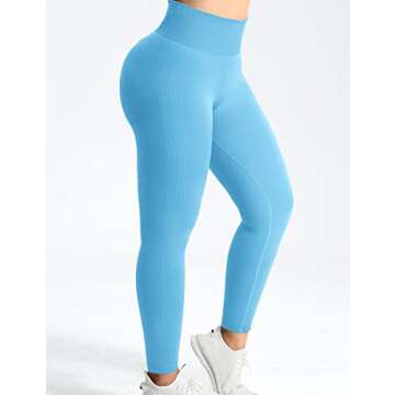 YEOREO Scrunch Butt Lift Leggings for Women Workout Yoga Pants Ruched Booty High Waist Seamless Leggings Compression Tights Light Blue L