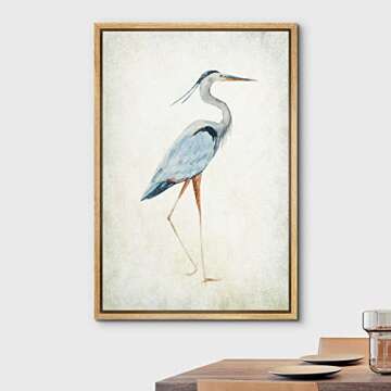 wall26 - Framed Canvas Wall Art - Heron Bird - Wild Animal - Gallery Wrap Modern Home Art | Ready to Hang - 24"x36" Natural