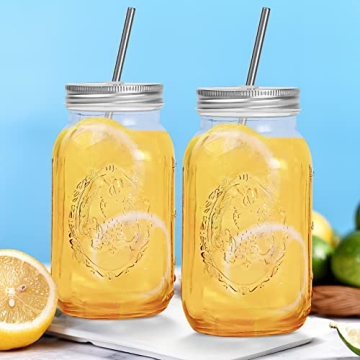 YSJILIDE Smoothie Cups - 24oz Mason Jar with Straw