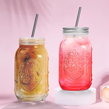 YSJILIDE Smoothie Cups - 24oz Mason Jar with Straw