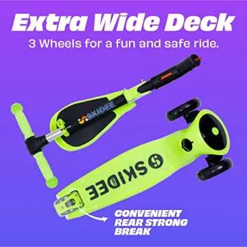 SKIDEE Kick Scooters for Kids Ages 3-5(Suitable for 2-12 Year Old)Adjustable Height Foldable Scooter Removable Seat,3 LED Light Wheels,Rear Brake,Wide Standing Board,Outdoor Activities for Boys/Girls