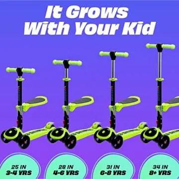 SKIDEE Kick Scooters for Kids Ages 3-5(Suitable for 2-12 Year Old)Adjustable Height Foldable Scooter Removable Seat,3 LED Light Wheels,Rear Brake,Wide Standing Board,Outdoor Activities for Boys/Girls