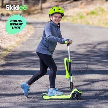 SKIDEE Kick Scooters for Kids Ages 3-5(Suitable for 2-12 Year Old)Adjustable Height Foldable Scooter Removable Seat,3 LED Light Wheels,Rear Brake,Wide Standing Board,Outdoor Activities for Boys/Girls