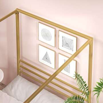ZINUS Patricia Gold Metal Canopy Platform Bed Frame, Mattress Foundation with Steel Slat Support, No Box Spring Needed, Easy Assembly, Queen