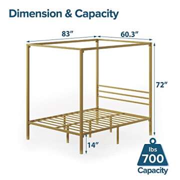 ZINUS Patricia Gold Metal Canopy Platform Bed Frame, Mattress Foundation with Steel Slat Support, No Box Spring Needed, Easy Assembly, Queen