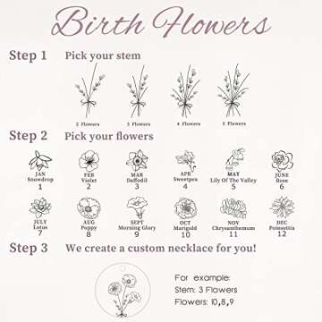 Anavia -Build Your Own Bouquet- Birthmonth Flowers Necklace, Personalized Engraved Floral Coin Necklace, Customized Birthday Gifts Love Jewelry for Her Mom Sisters Family (Gold, 2 Flower Bouquet)