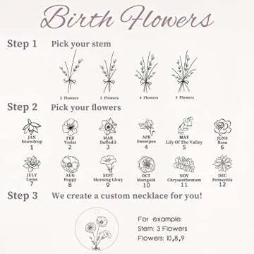 Anavia -Build Your Own Bouquet- Birthmonth Flowers Necklace, Personalized Engraved Floral Coin Necklace, Customized Birthday Gifts Love Jewelry for Her Mom Sisters Family (Gold, 2 Flower Bouquet)