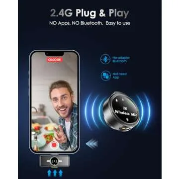 Wireless Lavalier Microphone for iPhone/Android, Lapel Mics with USB-C Plug-Play, Mini Mic with 2.4GHz Noise Cancellation, Charging Case Included, 300ft Range for Stream, Vlog, TikTok and YouTube