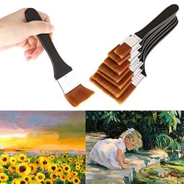 ARRIVEOK 7Pcs Flat Head Paint Brush,Art Paintbrush Sets,Long Handle Cleaning Brushes for Applying Gouache Acrylic Painting,Oil Paint,Watercolor,Wood,Wall,Furniture-Brush Cleaner,Assorted Sizes