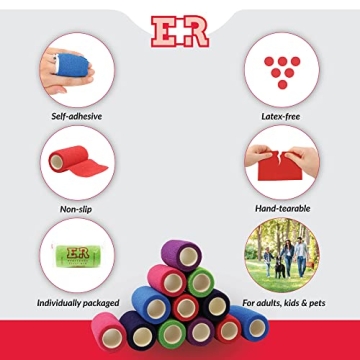 Ever Ready Self-Adhesive Bandage Rolls - 12 Count Rainbow