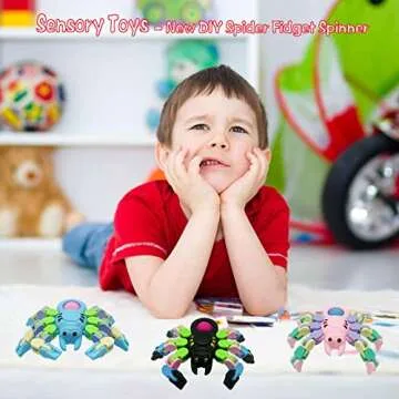 Fidget Toys for Kids and Adults,4 Pack Transformable Fidget Spinners for Boys Girls, Easter Basket Stuffers Pop Sensory Fidget Spider, Fingertip Gyros for ADHD Autism Kids Gifts
