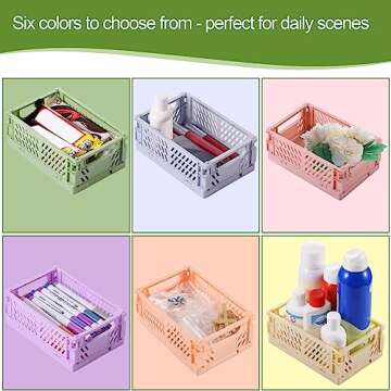 HUUSMOT 6-Pack Small Pastel Plastic Storage Baskets, Collapsible Crates for Organizing, Space-Saving...