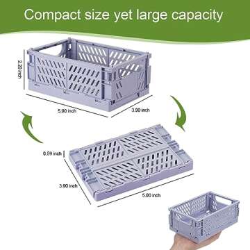 HUUSMOT 6-Pack Small Pastel Plastic Storage Baskets, Collapsible Crates for Organizing, Space-Saving Mini Bins for Classroom, Kitchen, Office, Bedroom (5.8" x 3.8" x 2.2")