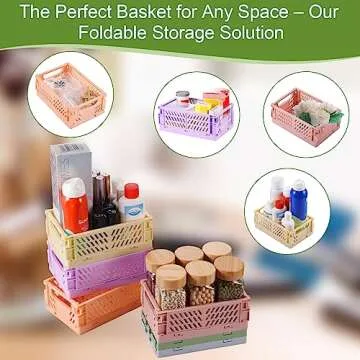 HUUSMOT 6-Pack Small Pastel Plastic Storage Baskets, Collapsible Crates for Organizing, Space-Saving Mini Bins for Classroom, Kitchen, Office, Bedroom (5.8" x 3.8" x 2.2")
