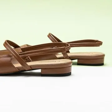 C.Paravano Women's Slingback Flats Pointed Toe Slingback Shoes Solid Colour Ankle Strap Flats Sandals Comfort Leather Dress Shoes(Size 10,Brown)