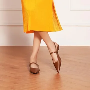 C.Paravano Women's Slingback Flats Pointed Toe Slingback Shoes Solid Colour Ankle Strap Flats Sandals Comfort Leather Dress Shoes(Size 10,Brown)