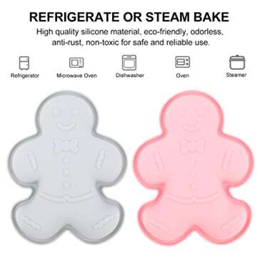DOITOOL Silicone Cake Molds 2pcs Christmas Gingerbread Man Molds Christmas Silicone Mold Candy Molds Trays for Christmas Baking Gingerbread Cake Muffin Cookie Making Chocolates Silcone Molds