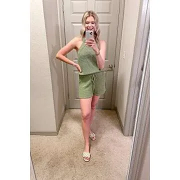Summer Halter Two Piece Outfit for Women in Green