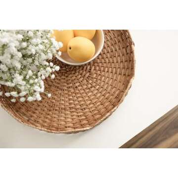Kate and Laurel Wavley Modern Round Scalloped Woven Rattan Tray, 18 Inch Diameter, Natural Rattan, Decorative Wavy Boho Tray for Use as Versatile Ottoman Tray or Serving Platter
