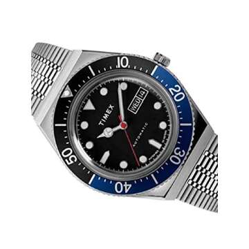 Timex Men's M79 Automatic 40mm Watch – Silver-Tone Case Black Dial Blue/Black Top Ring with Stainl...