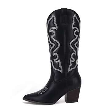 VETASTE Women's Embroidered Pointed Toe Western Medieval Retro Cowboy Boots