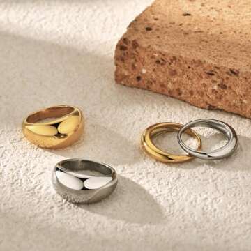 NOKMIT Chunky Dome Rings for Women Dainty 14K Gold Silver Tone Cute Bold Dome Statement Ring Thick M...