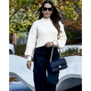 Zeagoo Sweaters for Women 2025 Fashion Trendy Long Sleeve Turtleneck Pullover Lantern Knit Sweater Tops Cream