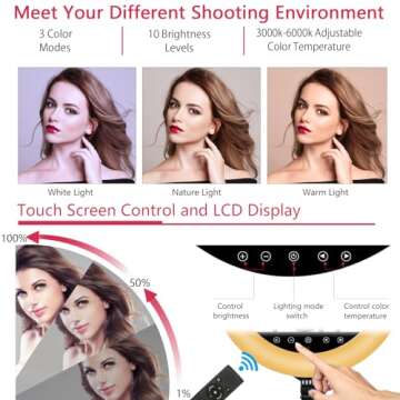 EOTO LIGHT 19 inch LED Ring Light with Tripod Stand, Ring Light with Touch Panel for Makeup Studio P...