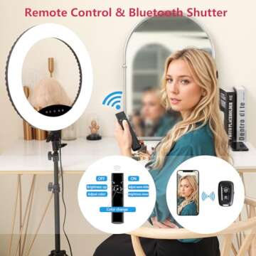 EOTO LIGHT 19 inch LED Ring Light with Tripod Stand, Ring Light with Touch Panel for Makeup Studio Portrait YouTube Vlog Video Shooting with Remote Controller, CRI>97