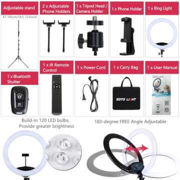 EOTO LIGHT 19 inch LED Ring Light with Tripod Stand, Ring Light with Touch Panel for Makeup Studio Portrait YouTube Vlog Video Shooting with Remote Controller, CRI>97