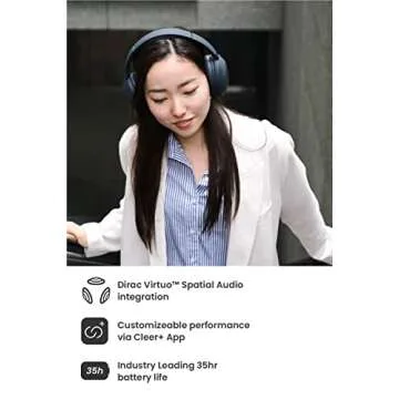 Cleer Alpha Noise Cancelling Bluetooth Headphones, 40mm Ironless Driver, Deep Bass Customize EQs, 35Hr Play, Dual-Mic, Clear Calls, Comfort Fit, Bluetooth 5.1, Hi-Res Wireless Headphone, Midnight Blue