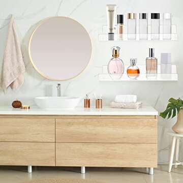 Tuanse 8 Pack Acrylic 12 Inch Floating Wall Mounted Shelves Clear Invisible Wall Ledge Acrylic Bookshelf Display Shelves for Christmas Room Home Bathroom