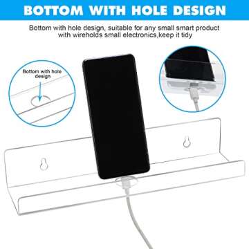 Tuanse 8 Pack Acrylic 12 Inch Floating Wall Mounted Shelves Clear Invisible Wall Ledge Acrylic Bookshelf Display Shelves for Christmas Room Home Bathroom