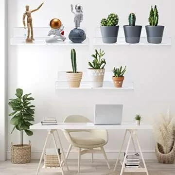 Tuanse 8 Pack Acrylic 12 Inch Floating Wall Mounted Shelves Clear Invisible Wall Ledge Acrylic Bookshelf Display Shelves for Christmas Room Home Bathroom