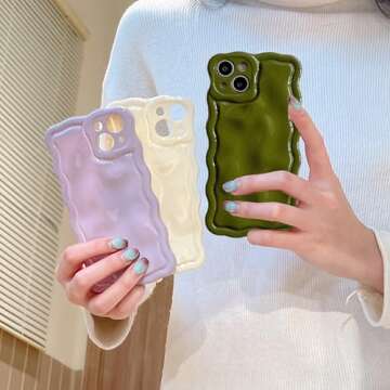 FABSPARK Case for iPhone 14 Pro Max,Cute 3D Solid Color Meteorite Bubble Water Ripple Curly Wavy Frame Case,Soft TPU Shockproof for iPhone 14 Pro Max 6.7 Inch,Cream White