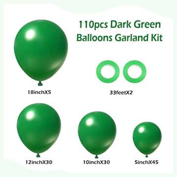 FOTIOMRG 110pcs Dark Green Balloon Garland Arch Kit, 18 12 10 5 inch Dark Green Latex Balloons Diffe...