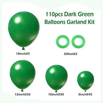 FOTIOMRG 110pcs Dark Green Balloon Garland Arch Kit, 18 12 10 5 inch Dark Green Latex Balloons Diffe...