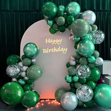 FOTIOMRG 110pcs Dark Green Balloon Garland Arch Kit, 18 12 10 5 inch Dark Green Latex Balloons Different Sizes Pack for Birthday Graduation Baby Shower Jungle Christmas Party Decorations