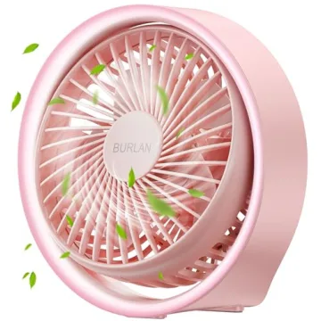 BURLAN Cordless Desk Fan - Battery Operated, Quiet Operation, Portable Fan with LED Light