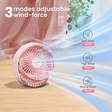 BURLAN Cordless Desk Fan - Quiet, Portable, LED Light