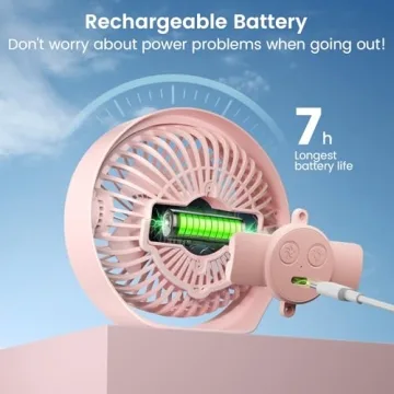 BURLAN Cordless Desk Fan - Quiet, Portable, LED Light