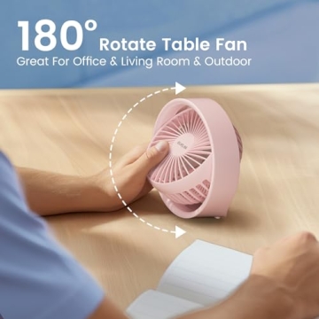 BURLAN Cordless Desk Fan - Quiet, Portable, LED Light