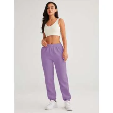 AUTOMET Women’s Winter Casual Baggy Fleece Lined Sweatpants Fashion High Waisted Joggers Pants Ath...