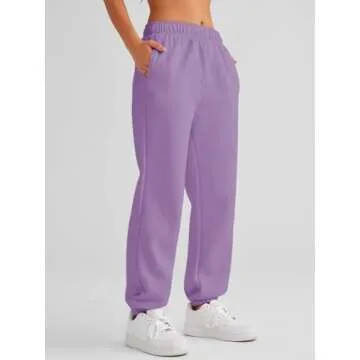 AUTOMET Women’s Winter Casual Baggy Fleece Lined Sweatpants Fashion High Waisted Joggers Pants Athletic Clothes with Pockets Purple M